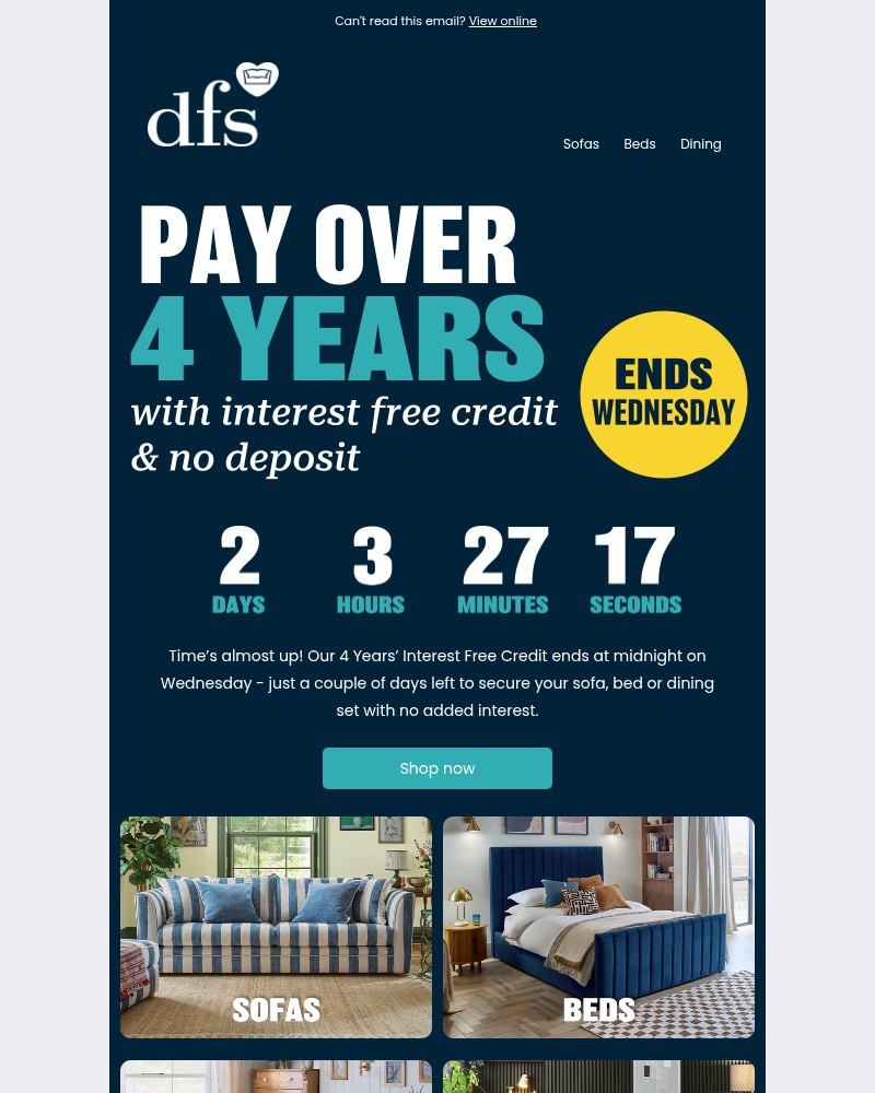 Screenshot of email sent to a DFS Cart abandoner