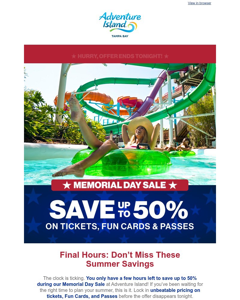Screenshot of email sent to a Busch Gardens Newsletter subscriber