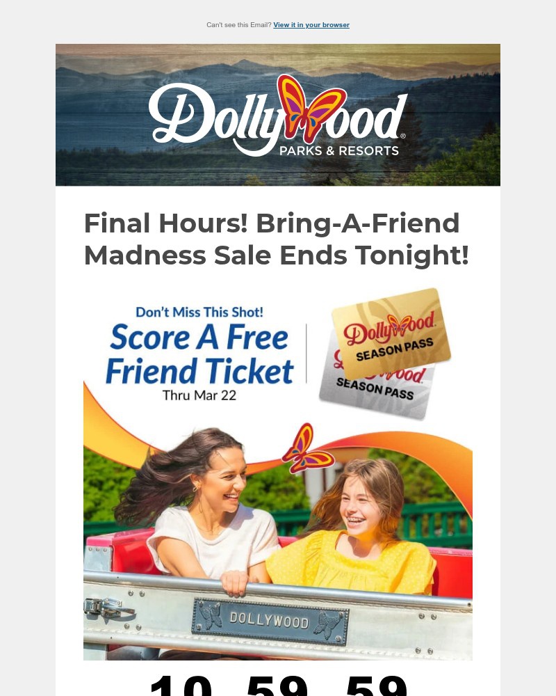 Screenshot of email sent to a Dollywood Newsletter subscriber