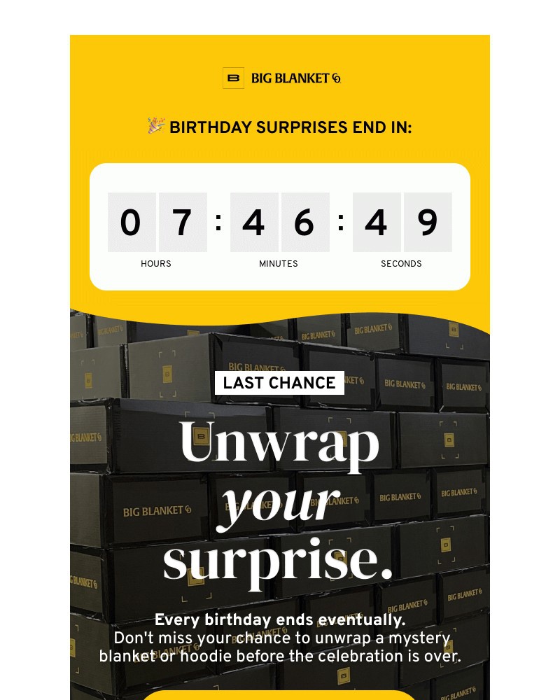 Screenshot of email sent to a Big Blanket Co. Newsletter subscriber