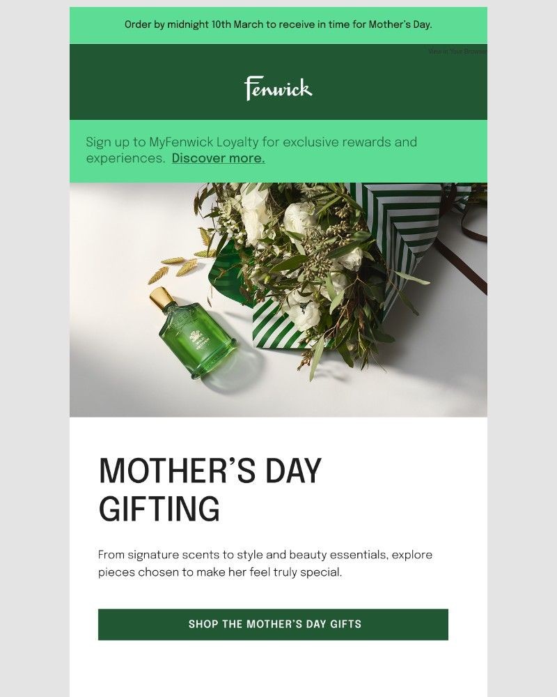 Screenshot of email sent to a Fenwick Newsletter subscriber