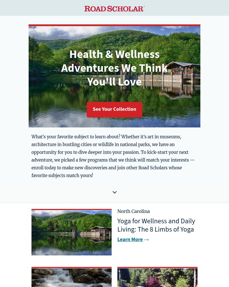 Screenshot of email sent to a Road Scholar Newsletter subscriber