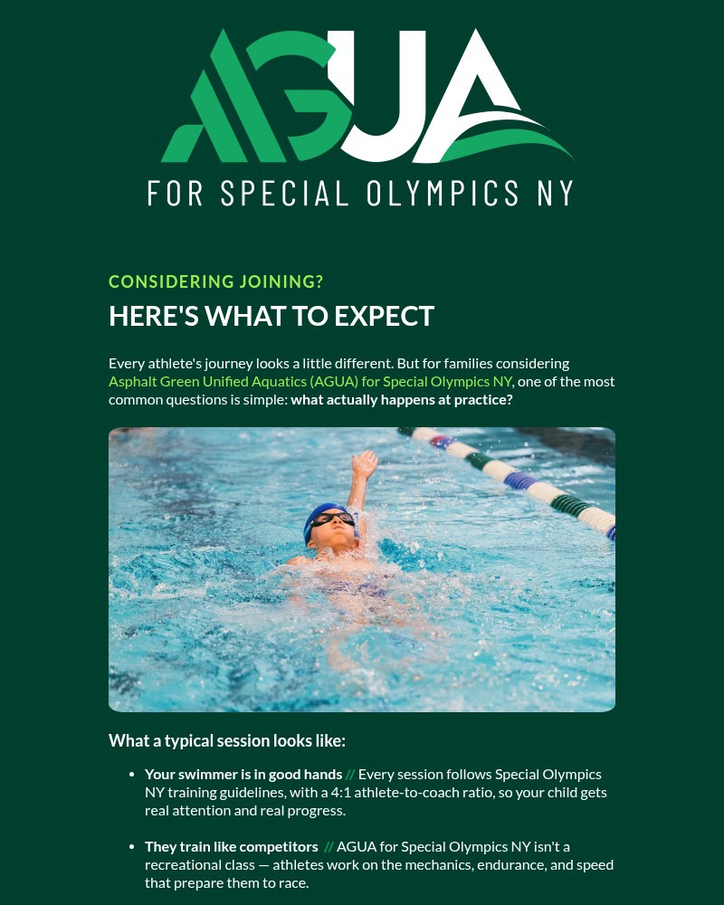 Screenshot of email sent to a Asphalt Green Newsletter subscriber