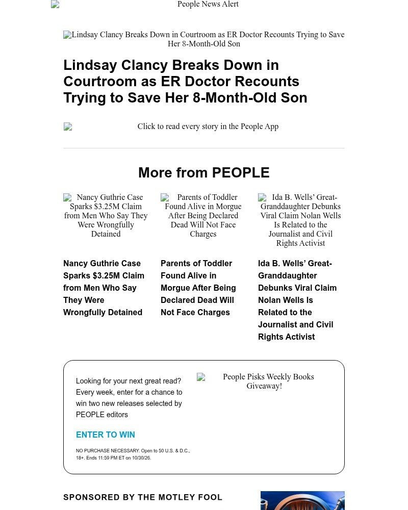 Screenshot of email sent to a People Newsletter subscriber