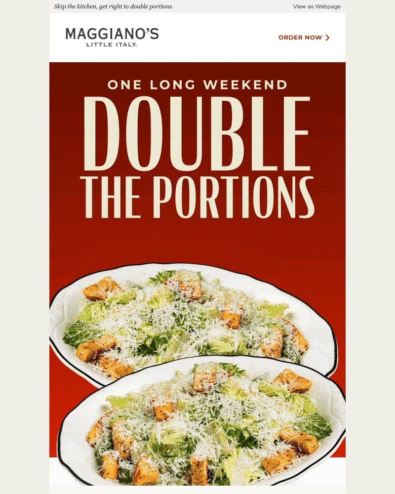 Screenshot of email sent to a Maggiano’s Little Italy Newsletter subscriber