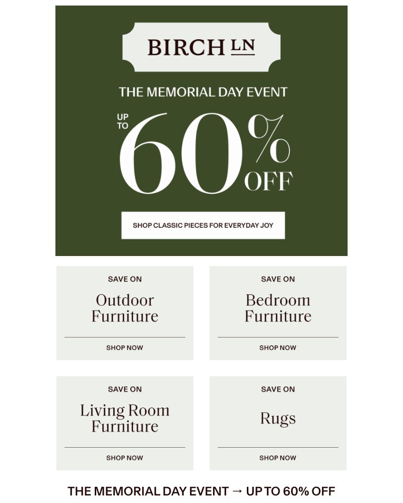 Screenshot of email sent to a Birch Lane Newsletter subscriber