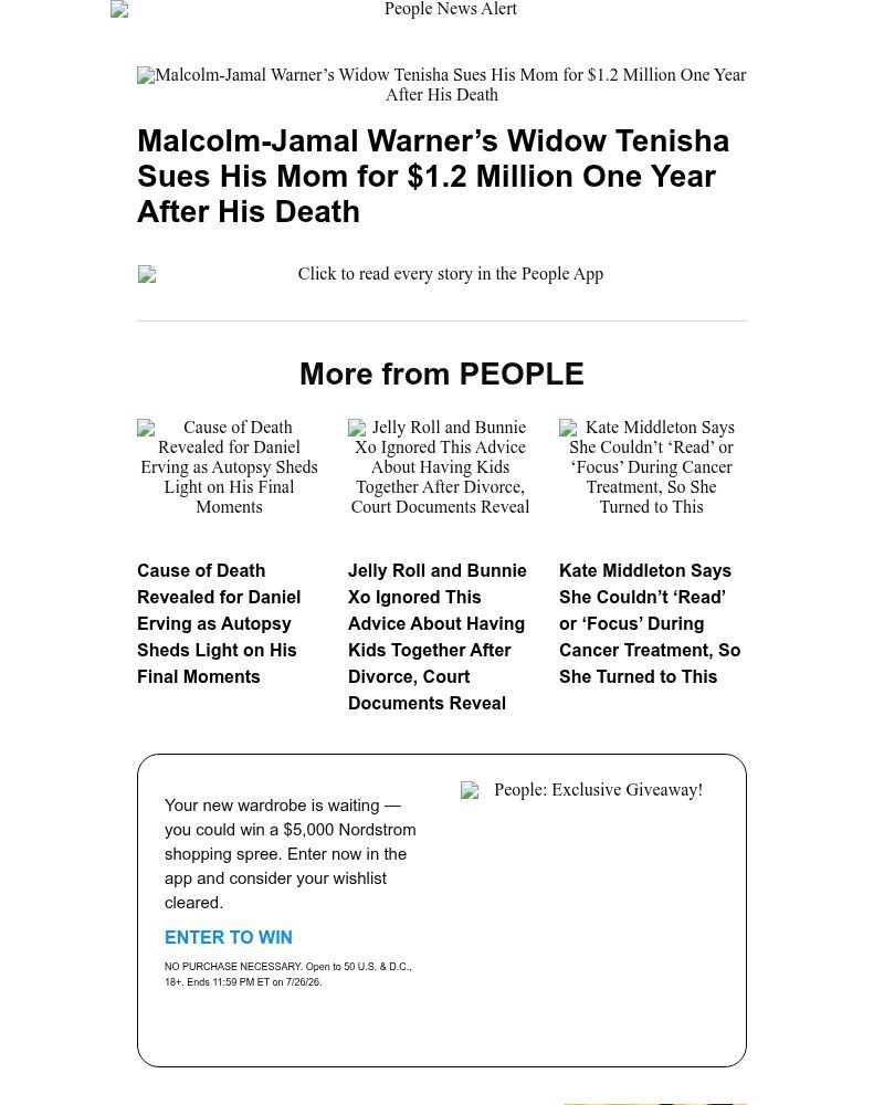 Screenshot of email sent to a People Newsletter subscriber