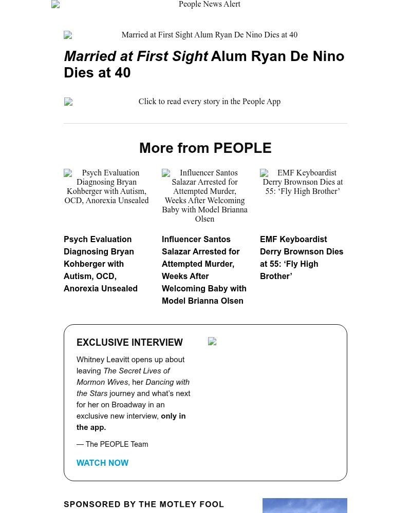 Screenshot of email sent to a People Newsletter subscriber