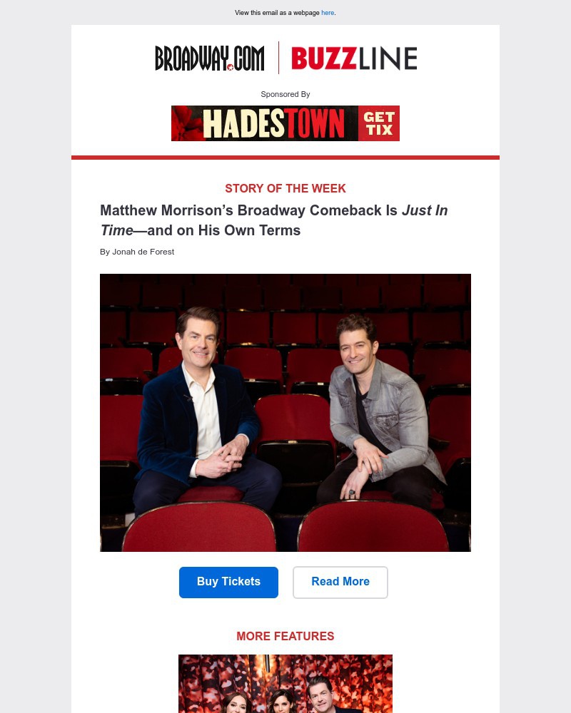 Screenshot of email sent to a Broadway NYC Newsletter subscriber