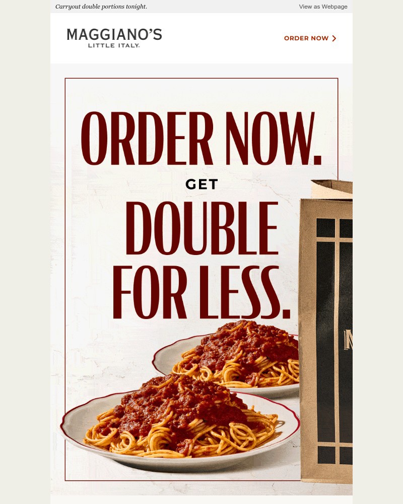 Screenshot of email sent to a Maggiano’s Little Italy Newsletter subscriber