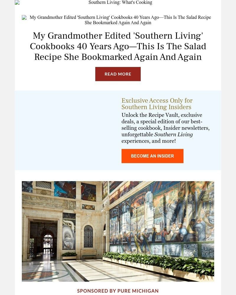 Screenshot of email sent to a Southern Living Newsletter subscriber