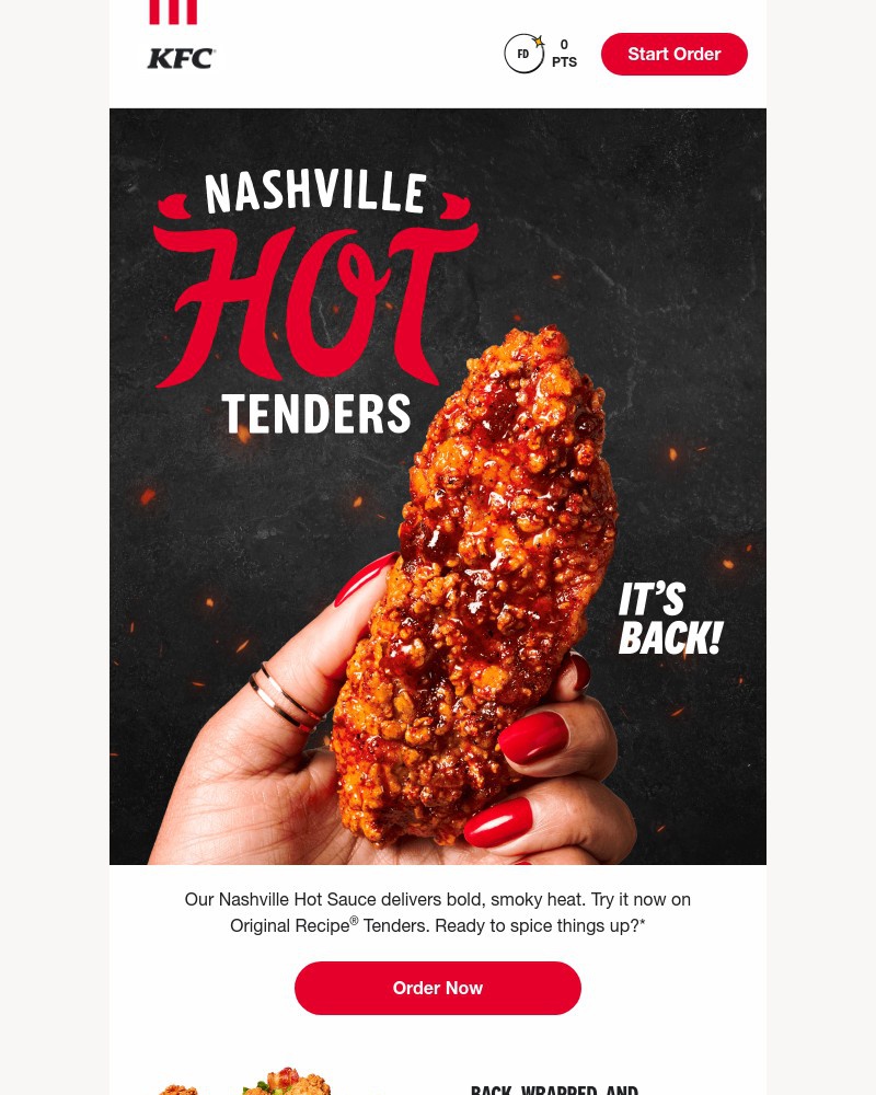 Screenshot of email sent to a Kentucky Fried Chicken Registered user