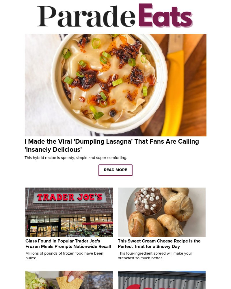 Screenshot of email sent to a Parade Newsletter subscriber