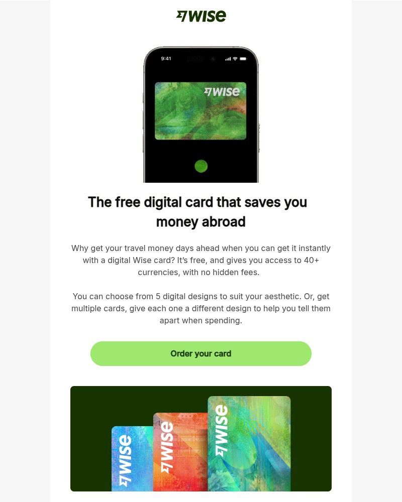 Screenshot of email sent to a Wise Registered user