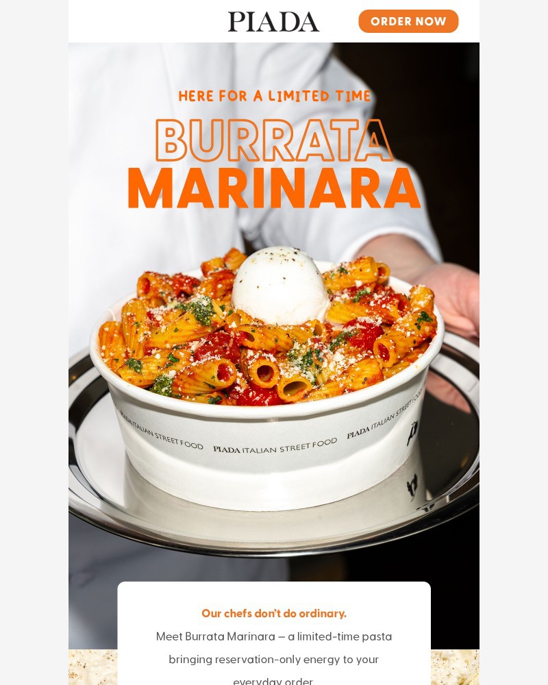 Screenshot of email sent to a Piada Italian Street Food Newsletter subscriber