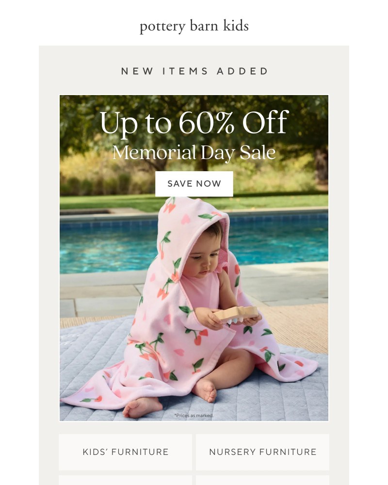 Screenshot of email sent to a Pottery Barn Newsletter subscriber