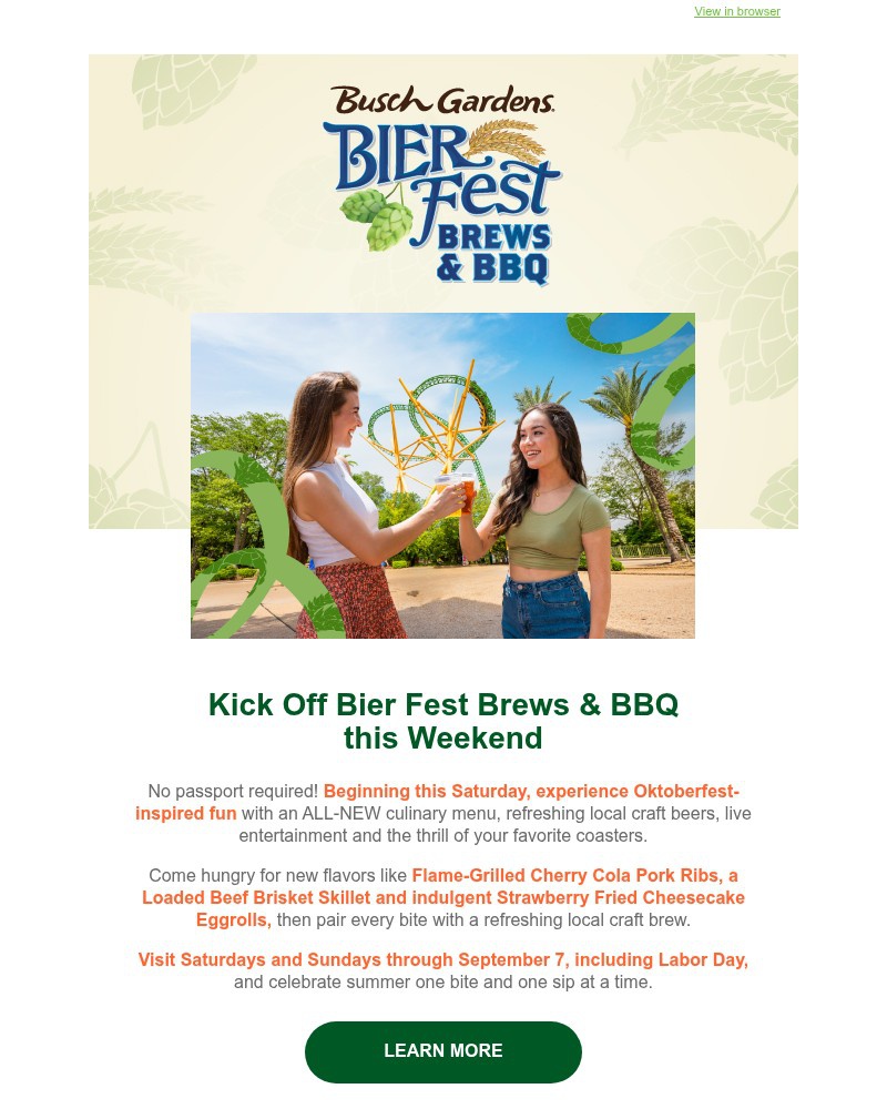 Screenshot of email sent to a Busch Gardens Newsletter subscriber