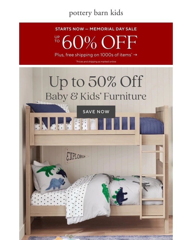 Screenshot of email sent to a Pottery Barn Newsletter subscriber