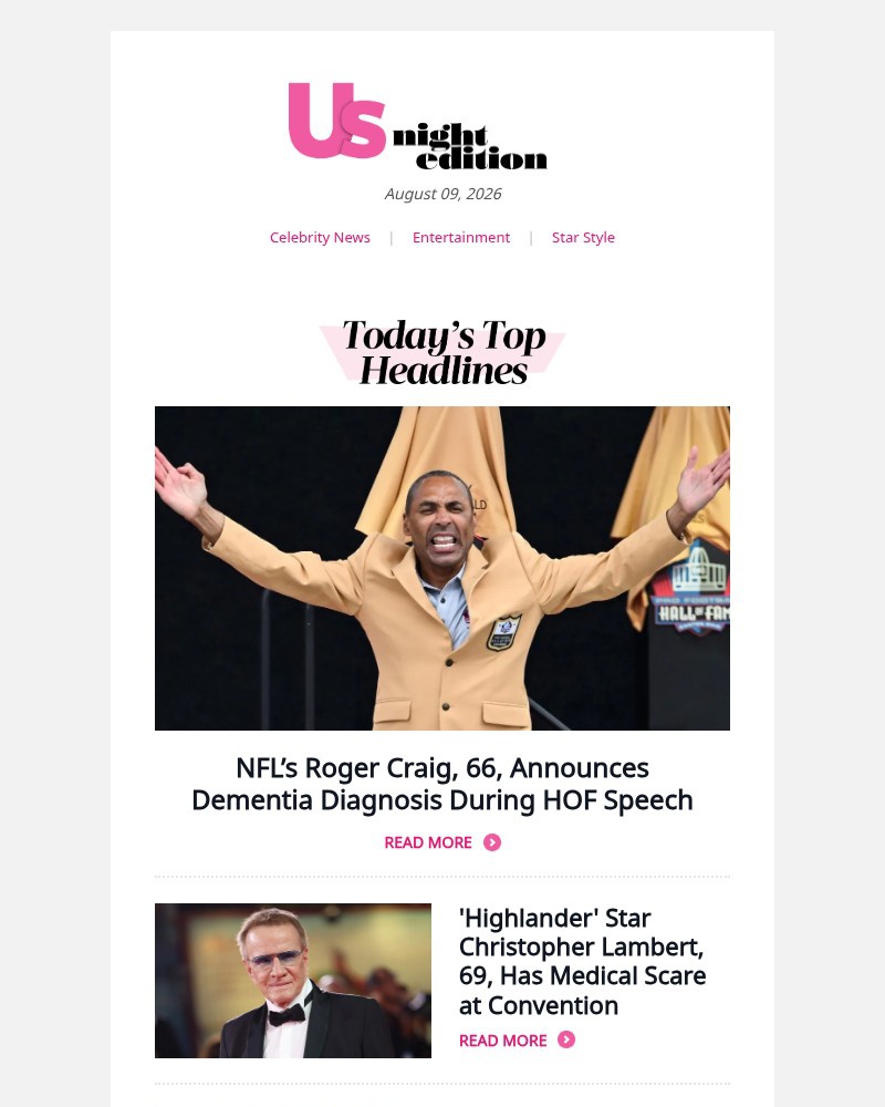 Screenshot of email sent to a Us Weekly Newsletter subscriber