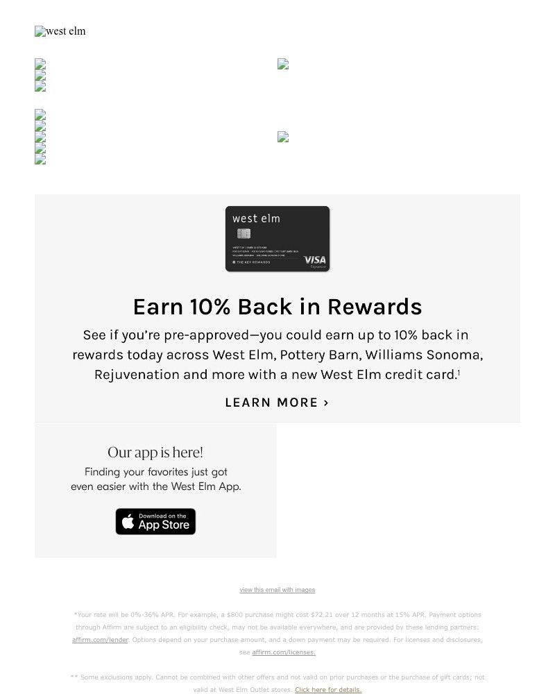 Screenshot of email sent to a Pottery Barn Newsletter subscriber
