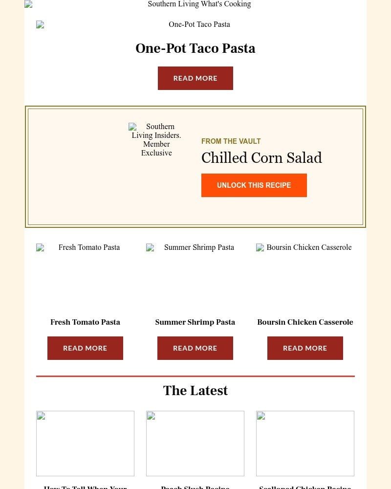 Screenshot of email sent to a Southern Living Newsletter subscriber