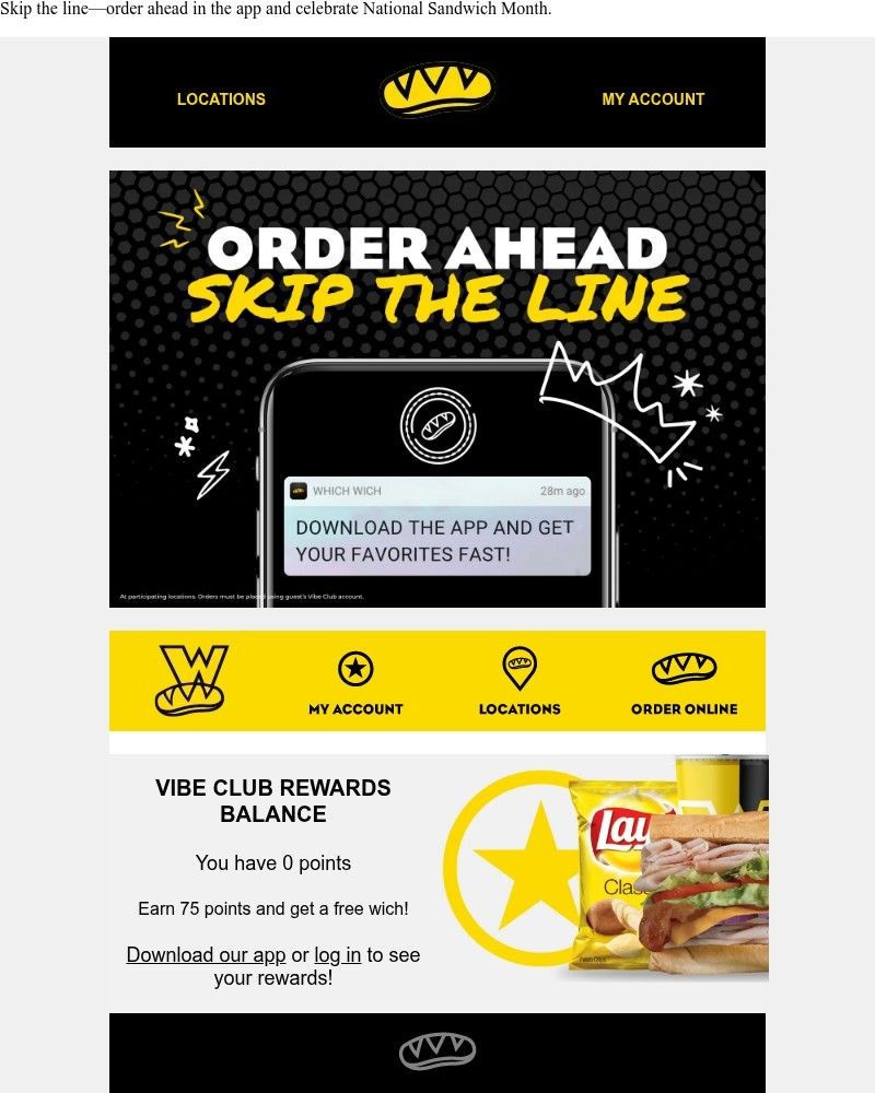 Screenshot of email sent to a Which Wich Registered user