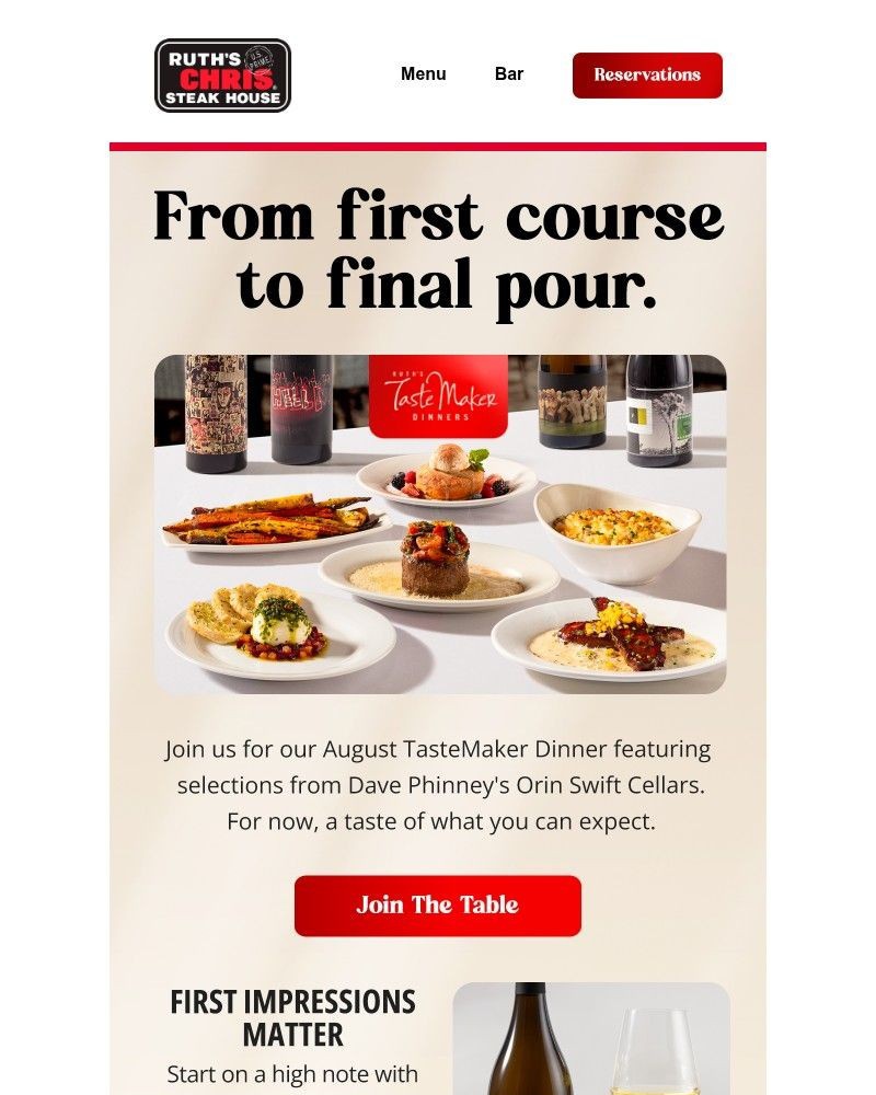 Screenshot of email sent to a Ruth’s Chris Newsletter subscriber