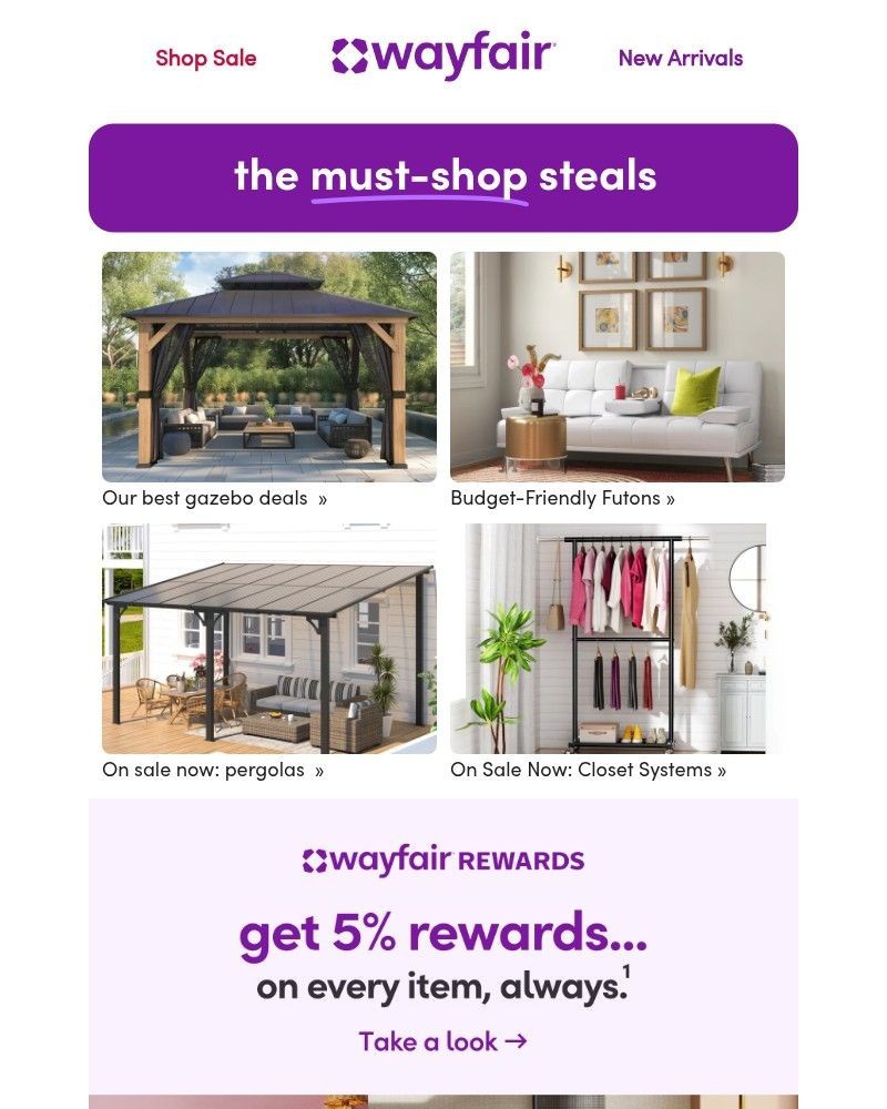 Screenshot of email sent to a Wayfair Newsletter subscriber