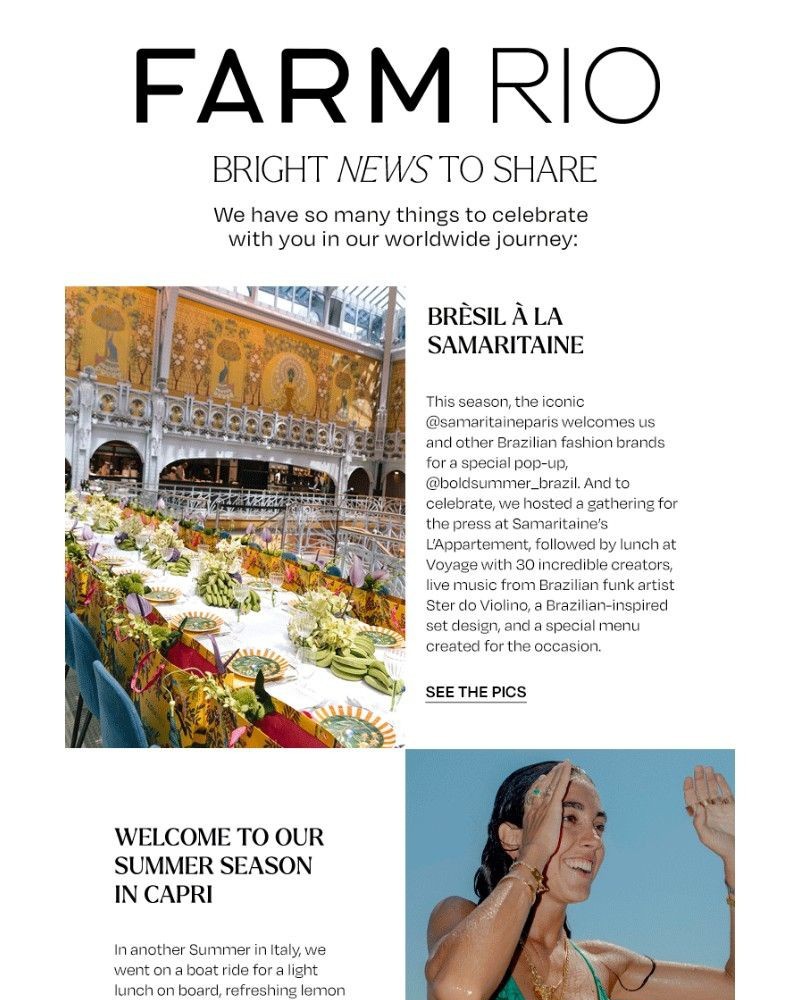 Screenshot of email sent to a Farm Rio Newsletter subscriber
