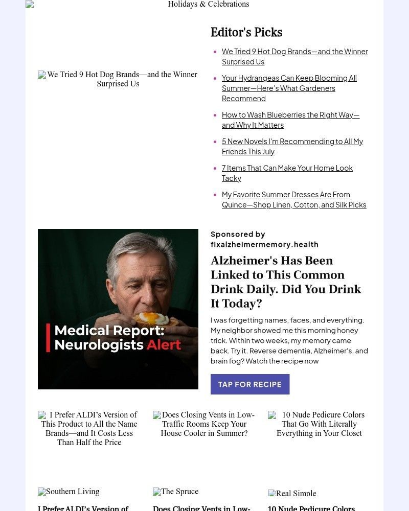 Screenshot of email sent to a Better Homes and Gardens Newsletter subscriber