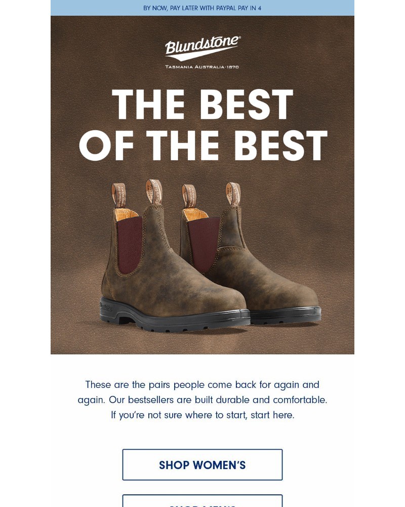 Screenshot of email sent to a Blundstone Newsletter subscriber
