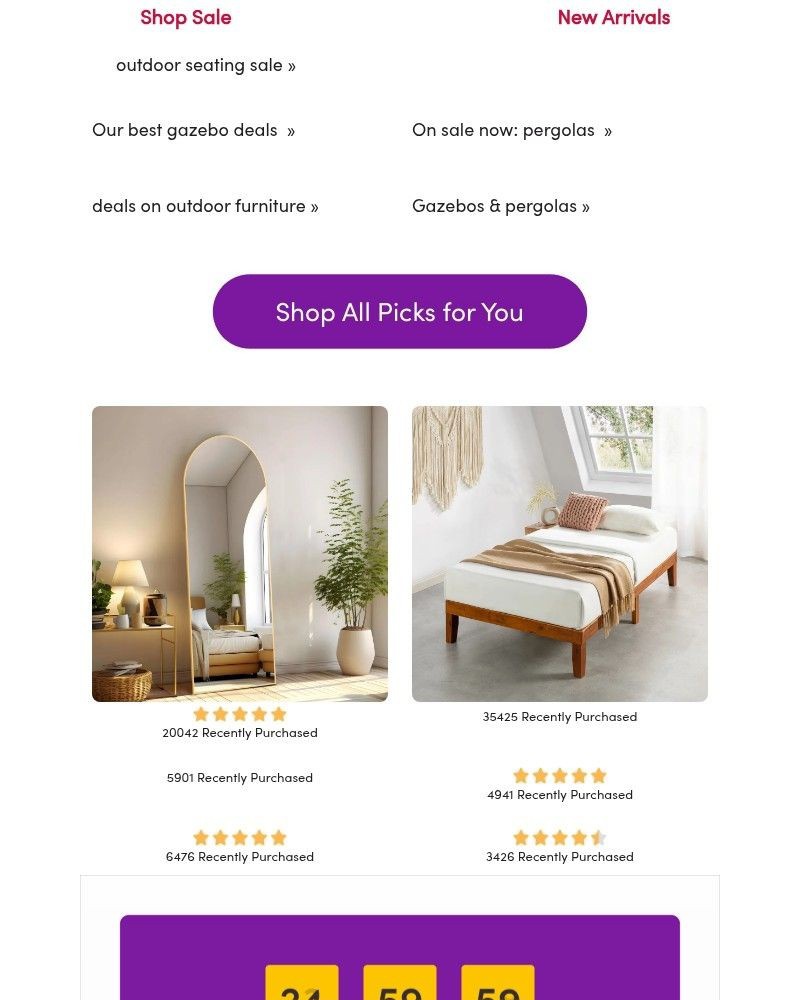 Screenshot of email sent to a Wayfair Newsletter subscriber