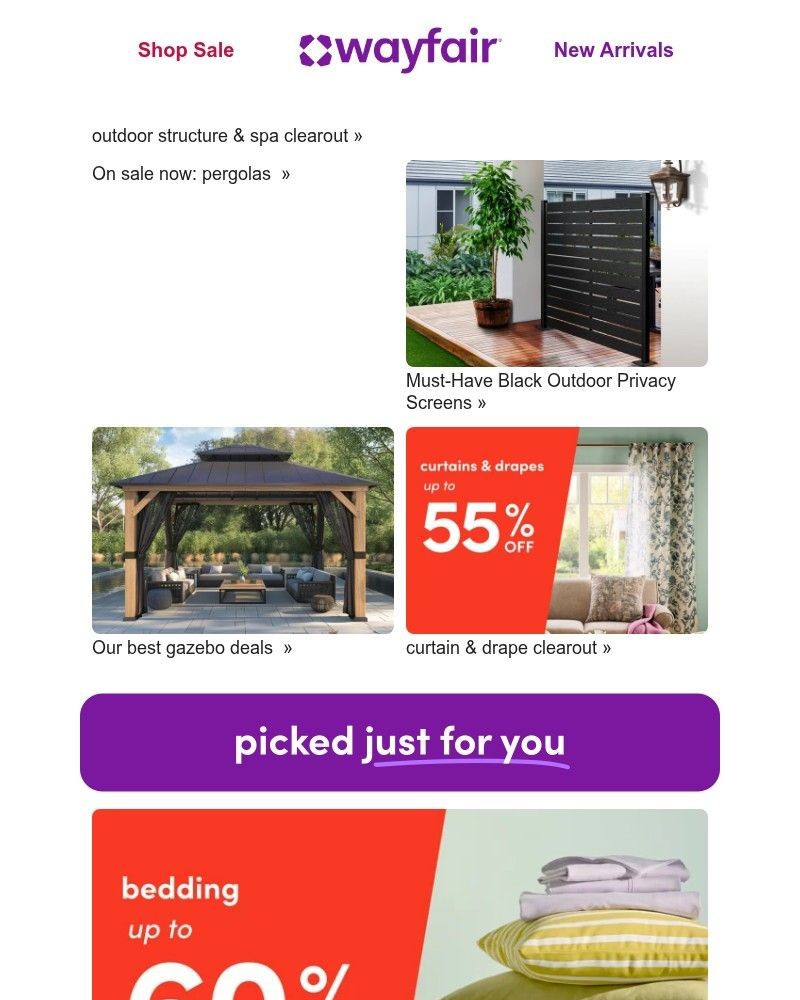 Screenshot of email sent to a Wayfair Newsletter subscriber