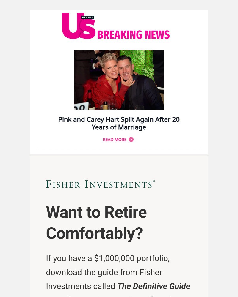 Screenshot of email sent to a Us Weekly Newsletter subscriber