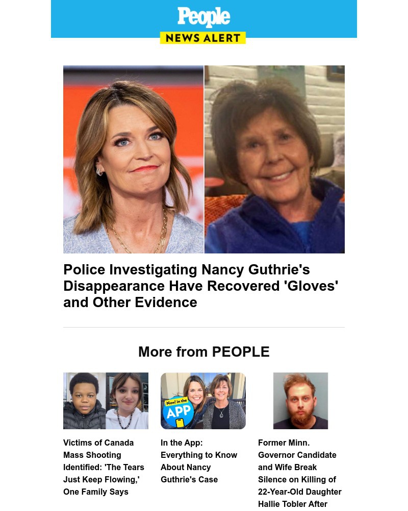 Screenshot of email sent to a People Newsletter subscriber