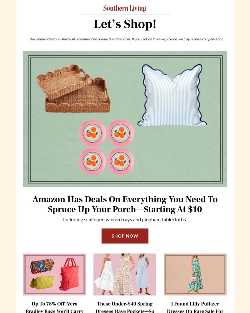 Screenshot of email sent to a Southern Living Newsletter subscriber
