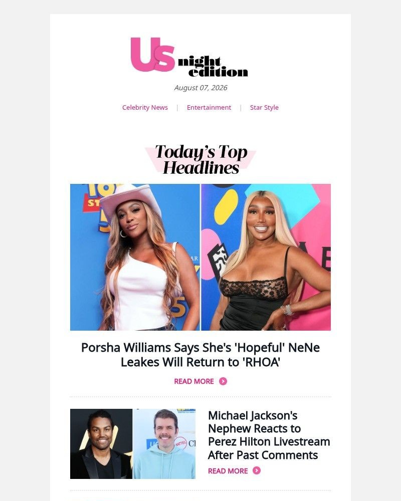 Screenshot of email sent to a Us Weekly Newsletter subscriber