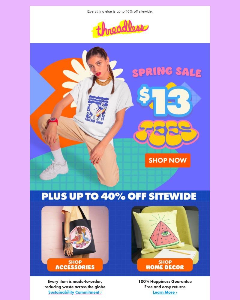 Screenshot of email sent to a Threadless Newsletter subscriber
