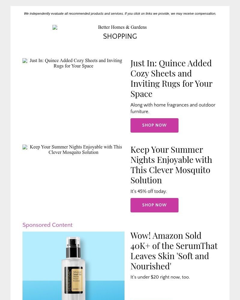 Screenshot of email sent to a Better Homes and Gardens Newsletter subscriber