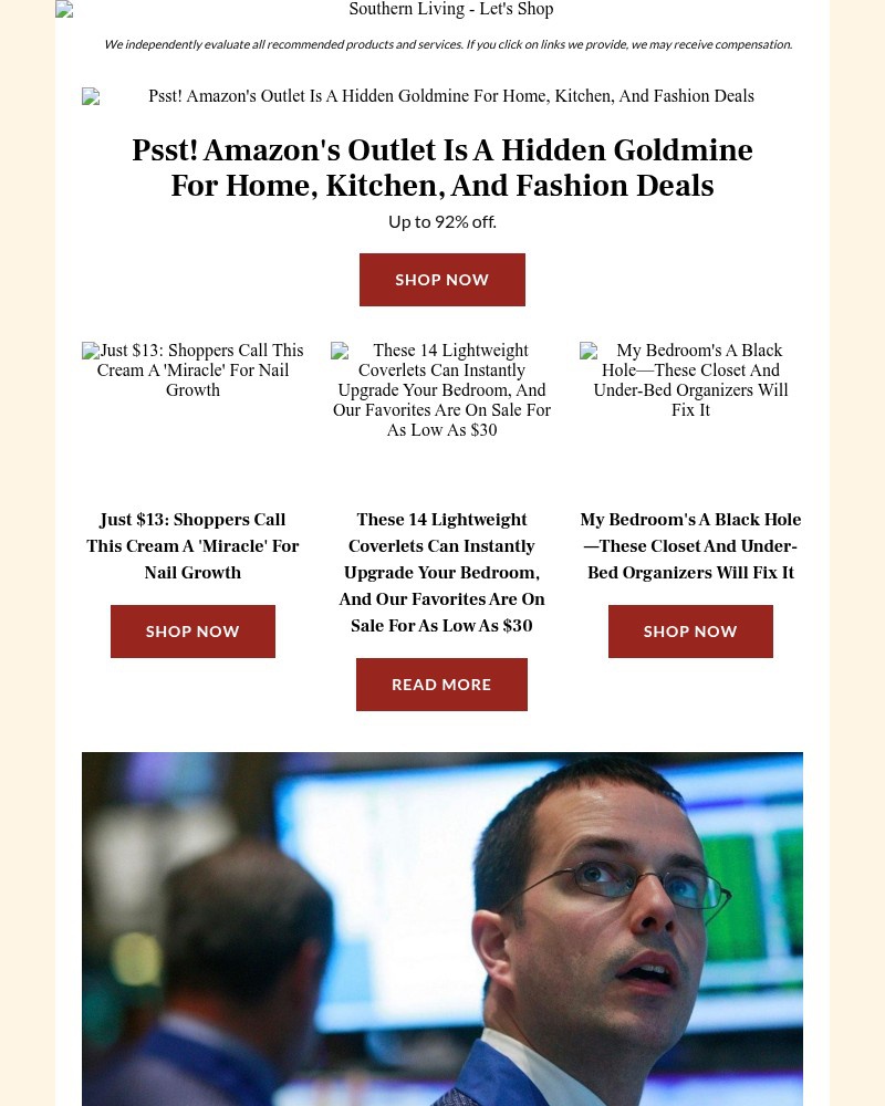 Screenshot of email sent to a Southern Living Newsletter subscriber