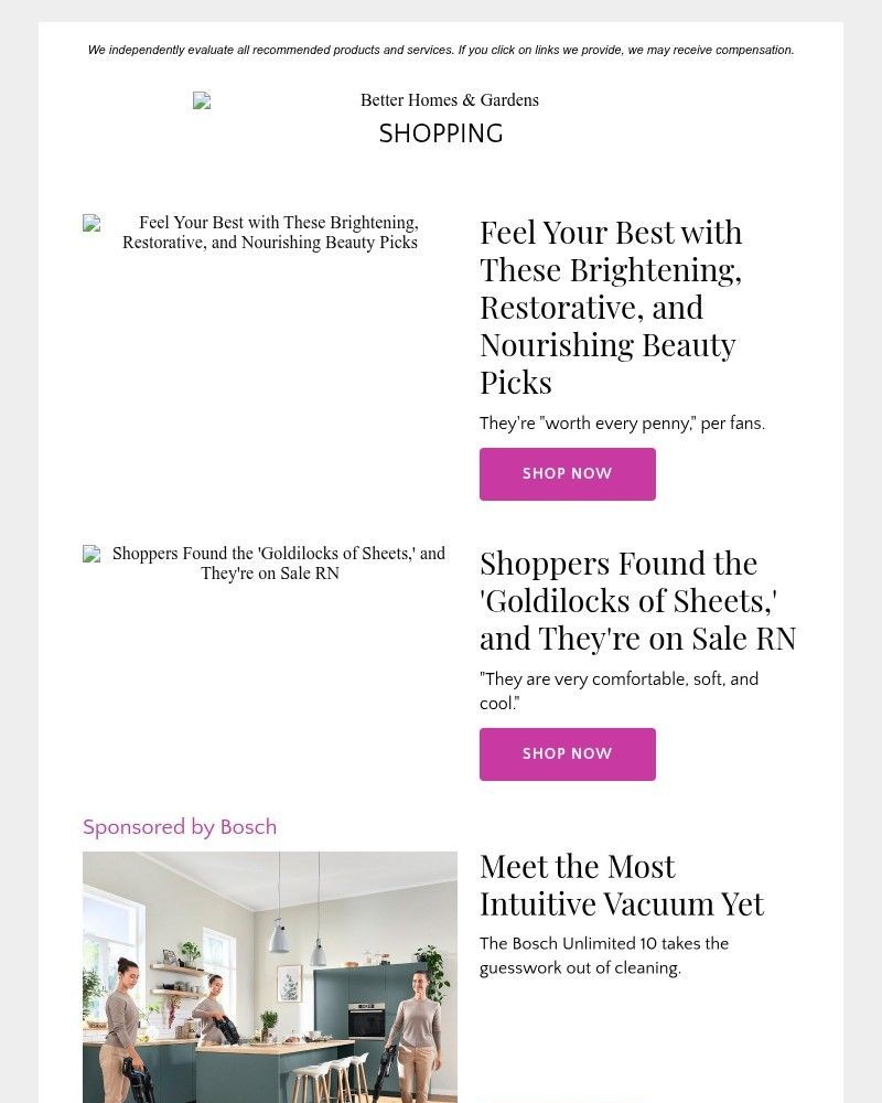 Screenshot of email sent to a Better Homes and Gardens Newsletter subscriber