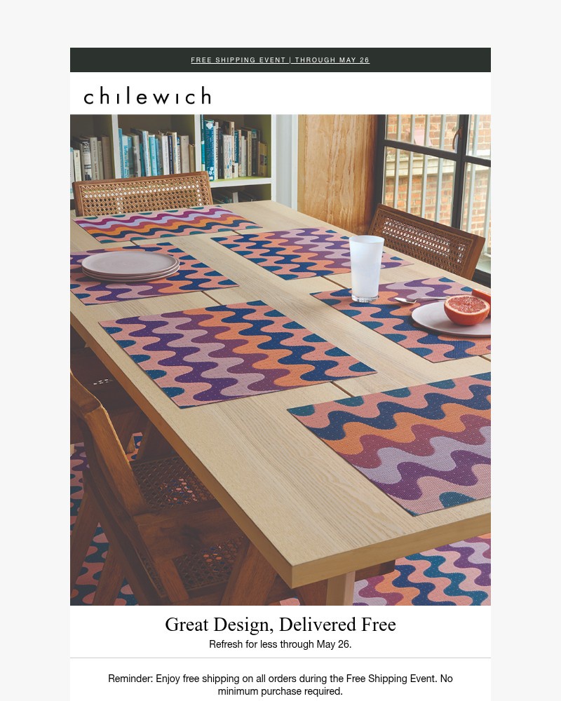 Screenshot of email sent to a Chilewich Newsletter subscriber