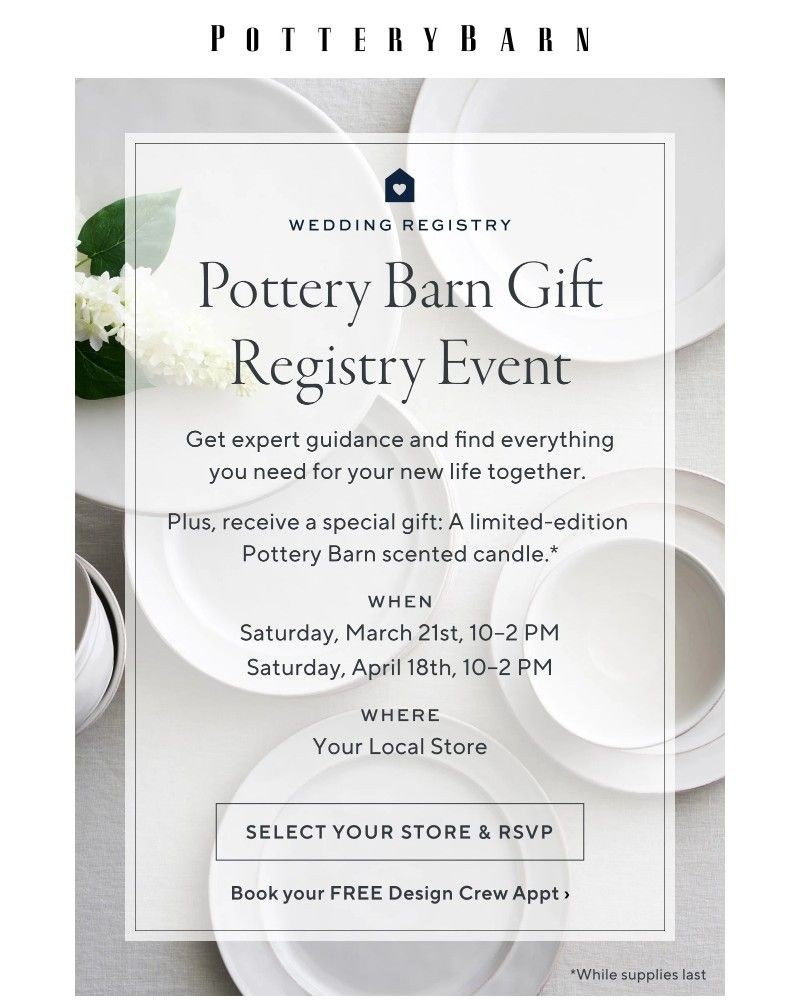 Screenshot of email sent to a Pottery Barn Newsletter subscriber