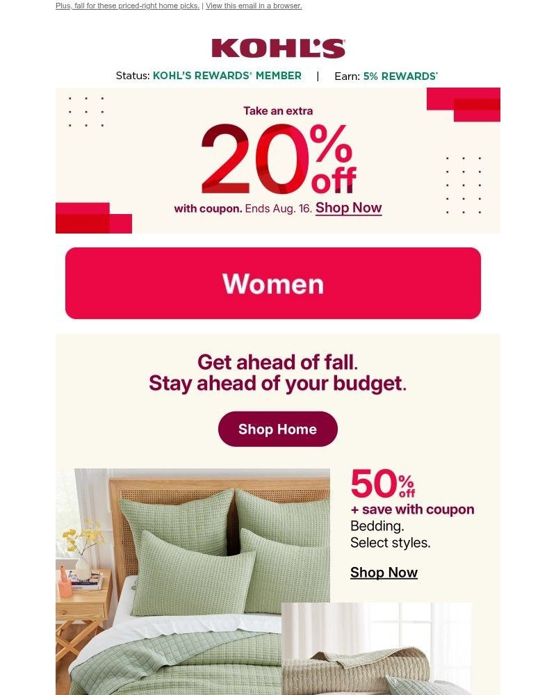 Screenshot of email sent to a Kohls Registered user