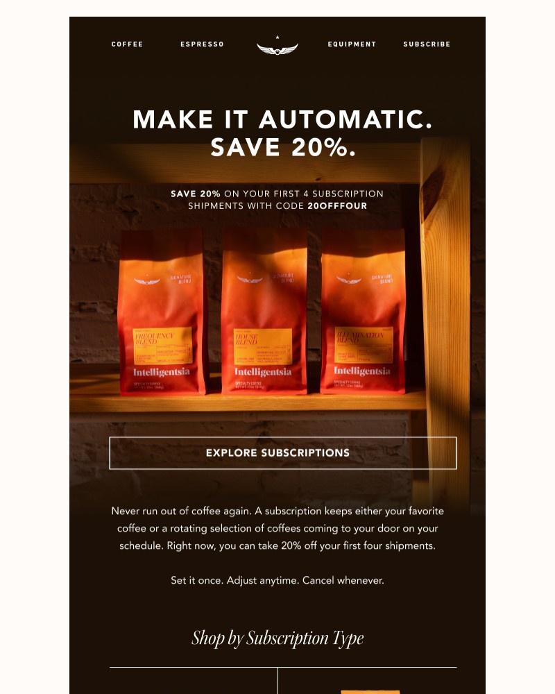 Screenshot of email sent to a Intelligentsia Newsletter subscriber