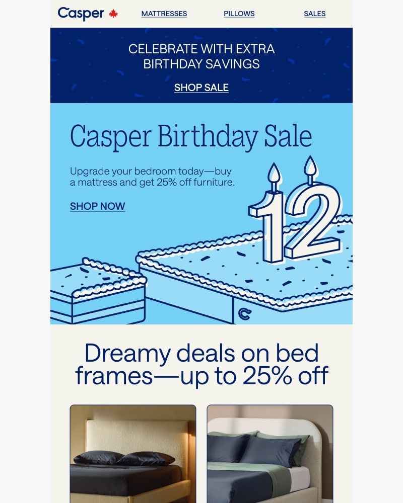 Screenshot of email sent to a Casper Newsletter subscriber