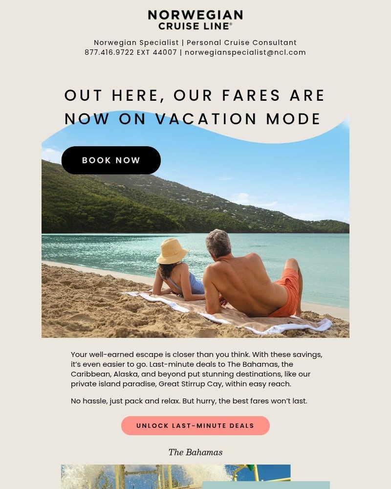 Screenshot of email sent to a Norwegian Cruise Line Newsletter subscriber