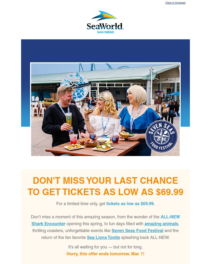 Screenshot of email sent to a Sea World Newsletter subscriber
