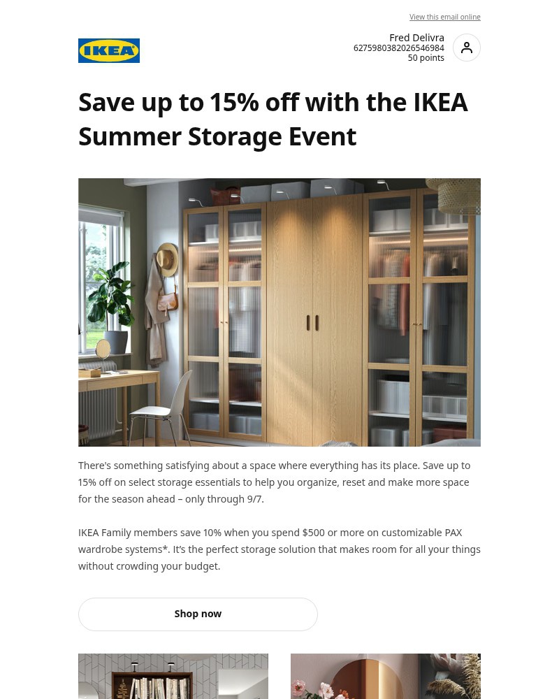 Screenshot of email sent to a Ikea Registered user