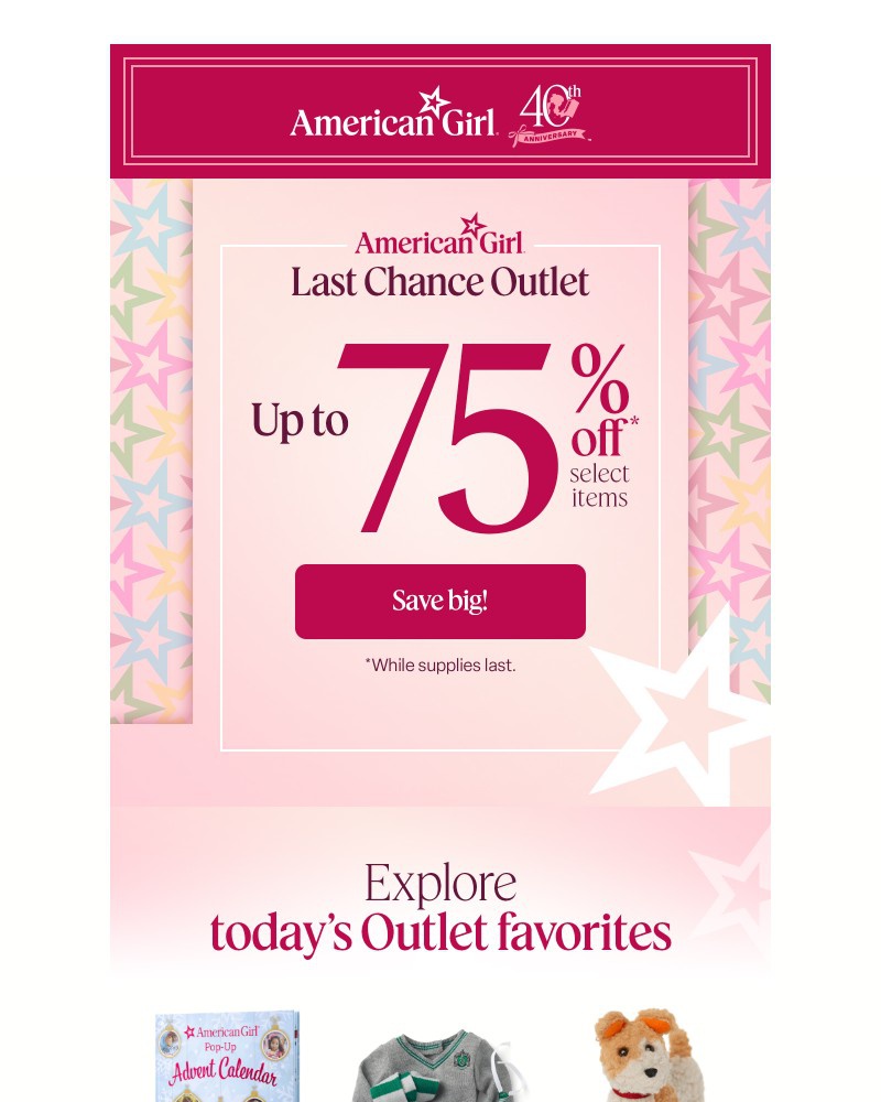 Screenshot of email sent to a American Girl Newsletter subscriber